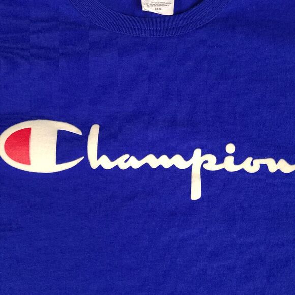 Vintage Champion Shirt Men's 2XL Blue Spell Out Felt Script Sports 90s - Picture 9 of 12